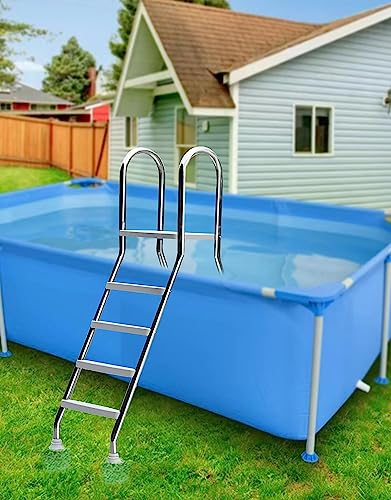 Double Sided Pool Slides For Above Ground Pool Ladder 53'' Pool Step Pool Ladder, Anti-Slip 4 Step Above Ground Pool Ladder, Stainless Steel Pool Stairs