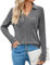 Gemulate Jumpers for Women UK Womens Long Sleeve Tops Ladies Lightweight Jumpers Polo V Neck Sweatshirt Casual Top with Pocket -Dark Grey, L