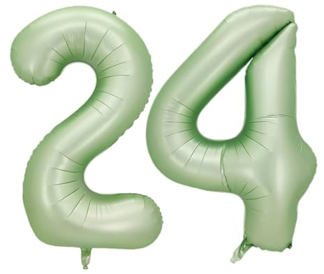 Guoguonb 40 Zoll Zahl 24. Geburtstag Deko Riesen Aufblasbar Helium Folienballon Nummer 24 Luftballons Personalisiertes Design Ballon für Gedenktag Geburtstag Dekoration (Wassermelone Grün)