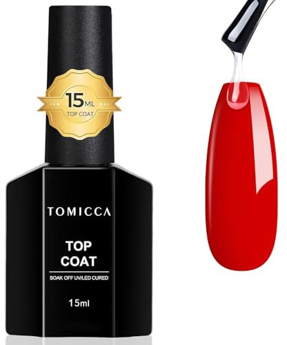 TOMICCA No Wipe Gel Top Coat - 15ml High Gloss UV/LED Nail Sealant | Anti-Smudge & Scratch-Resistant, 21-Day Shine, Salon & Home Manicure