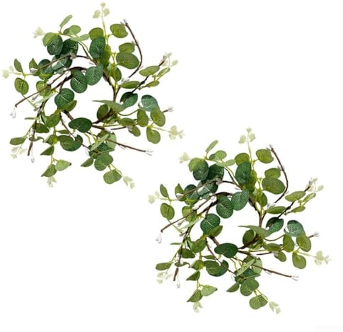 2 Stück Kerzenringe Kränze, künstliche Eukalyptusringe Blumenkränze Kerzenhalter Girlande Dekor für Hochzeit Tisch Party