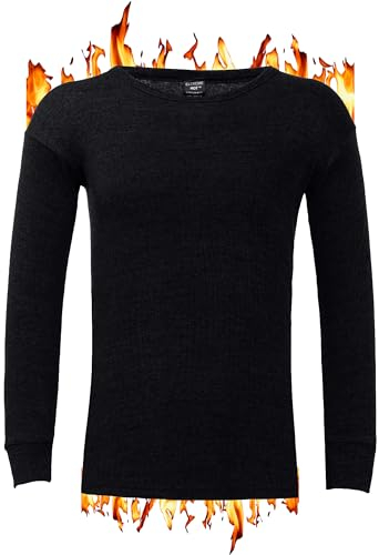 ZRWASKA® Mens Thermal Underwear Vests Long Sleeve Tops, Thermal T-Shirt Short Sleeve Warm Underlayer Winter Thermals Base Layer Clothing Men Vest Top Black, Size XL