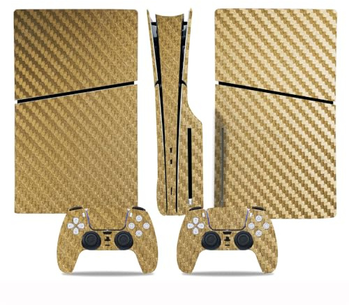 THLMT Skin Cover Kompatibel für PS5 Slim Disc Version, Spielkonsole Aufkleber Skins Game Host Aufkleber Vollständiger Satz Wrap Sticker (Nicht für Digitale Version) (Gold)