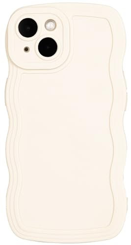 Jusnfu for iPhone 15 Pro Case 6.1 inch 2023, Cute Kawaii Aesthetic Wavy Edge for iPhone 15 Pro Case for Women Girls Men, Beige