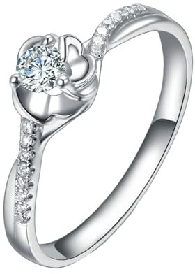 Ringe Paare Verlobung, Ring mit Steinen Rundherum 18 Karat Weißgold 2 Lab Diamant 0.11CT Weiß Brillantschliff VVS mit Diamant 0.1CT Größe 57 (18.1)