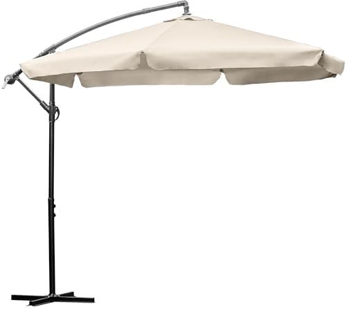 LEHMANN Sombrilla Jardin con Pie Ø 300 cm, Parasol Jardin Grande con Manivela, Ajustable, Protección Solar, Protección UV, Impermeable, para Balcón, Terraza y Jardín, Beige