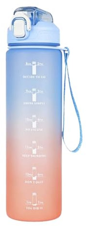 Bouteille d'eau, Gourde Motivation Sport 1 Litre, sans BPA, Gourde Graduée pour 1 Journee, Étanche, Water Bottle Ouvrir en un Clic, Convient Pour la Gym, le Camping, Gourde Randonnée (bleu)