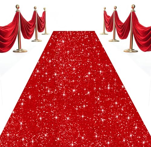 OMKSIH Roter Teppichläufer für Party, Hochzeit, Gangläufer, 1,2 x 7,8 m, Pailletten-Gangläufer für Hochzeit, Glitzer, Gangläufer, Teppich, Gang, Innenbereich, glitzernder Gehweg, Läufer für Zeremonie