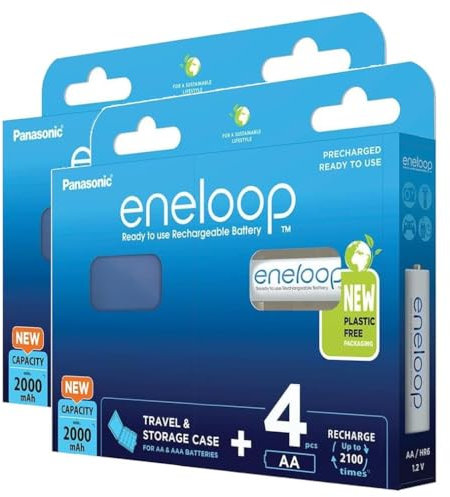 Eneloop Lot de 2 x 4 Piles Rechargeables Ni-MH Mignon AA 2000mAh + Boite de Rangement