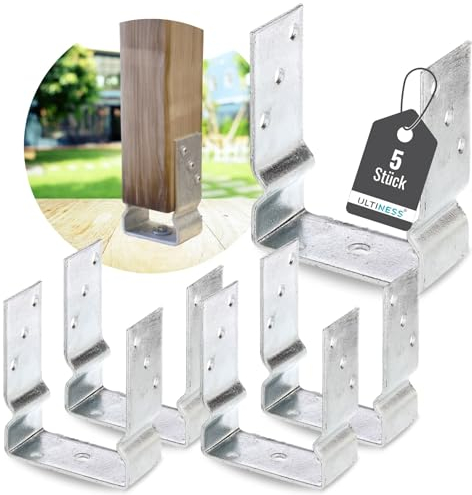 Ultiness® U-Pfostenträger mit Balkenauflage U-Form feuerverzinkt robuste U-Träger zum Aufdübeln für Jäger- und Staketenzäune robuste Befestigung ohne Beton (121 mm, 5, Anzahl)