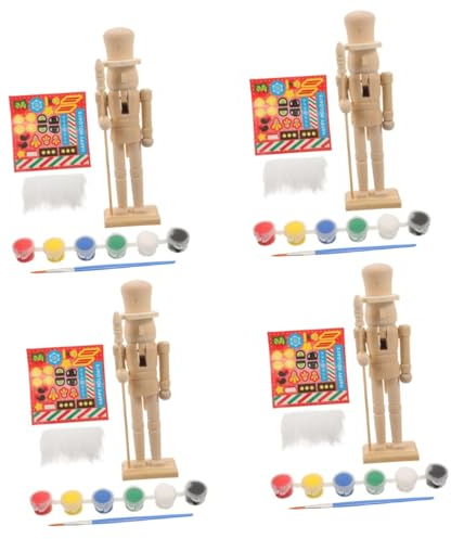 STOBOK 4 Sets Puppet Man Drawing Nutcracker Painting Kit Nutcracker Paint Toys DIY Walnut Soldier Nutcracker Figure Xmas Party Supply Blank Nutcracker Puppet DIY Blank Puppets Wooden