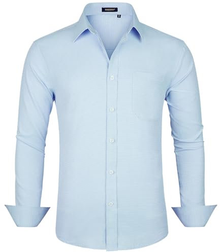 HISDERN Mens Sky Blue Long Sleeve Shirt Button Down Dress Shirt Formal Business Casual with Chest Pocket Regular Fit XL