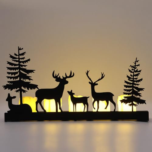 GAROMIA Adventskranz Modern Kerzenhalter Adventskranz Schwarz Metall Länglich Kerzenständer Metall Adventskranz Teelichthalter Weihnachten Kerzenteller Weihnachten Adventsdeko Tisch Deko