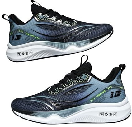 Herren Turnschuhe Laufschuhe mit Stoßdämpfung Freizeit Atmungsaktiv High Stretch Sneakers Stoßdämpfende Sportschuhe Mesh Walking Gym Tennis Schuhe Schnürschuhe Outdoor Sport Jogging Schuhe, Schwarz ,