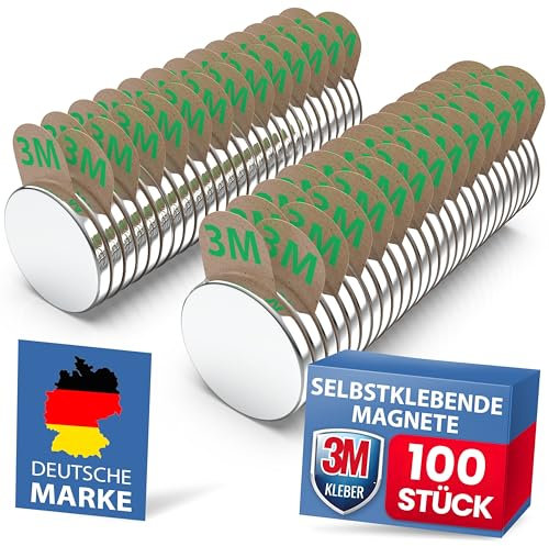 REORDA Neodym Magnete [STARKER 3M KLEBER] Maxi-Pack 100 Stück (8x1mm) | mit 3m Magnet klebepads | Powermagnete für Gewerbe, Whiteboard, Fotos & Kühlschrank