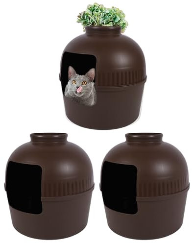 Cat Litter Box Planter, Hidden Litter Box Enclosure Enclosed Safe Space PP Material Hidden Kitty Litter Box Furniture for Home Decor, Spacious Interior (Brown)
