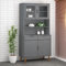 Higsose Buffet Esszimmer 90x35x100 cm Sideboard Wohnzimmer Komodenschrank mit 3 Böden und 2 Glastüren Schrank Highboard Oberteil Kommode Schubladenschrank Beistellschrank Grau Massivholz Kiefer