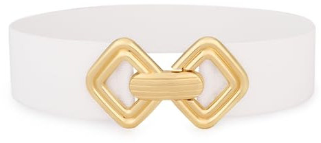 VONMELLI Damen Breiter Elastischer Gürtel Vintage Dehnbares Taillengürtel mit Retro Goldschnalle für Kleider Weiß Passform Taillenumfang 73-82CM