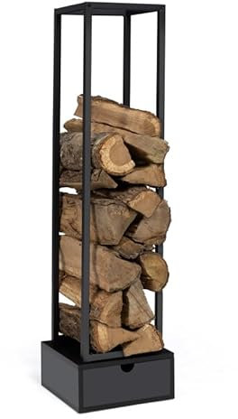 IDMarket - Range bûches Vertical Acier Noir H. 125 cm avec tiroir