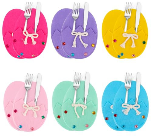 SilverChry Besteckhalter Osterhase, 12pcs Bestecktasche Filz Hase, Set Deko Ostern Hase Bestecktasche, Filz Bestecktasche Ostern, Wiederverwendbar Hasenform Bestecktasche Tischdeko (Eiform)