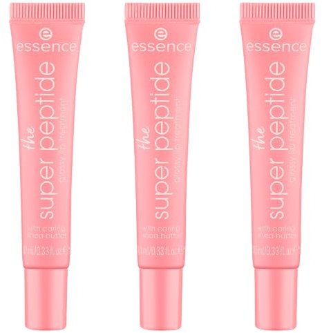 essence the super peptide glossy lip treatment, Lippenbalsam, Nr. 04, Pink, glättend, mit Vitaminen, pflegend, vegan, ohne Parabene, ohne Mikroplastikpartikel, Nanopartikel frei, 3er Pack (3x10ml)