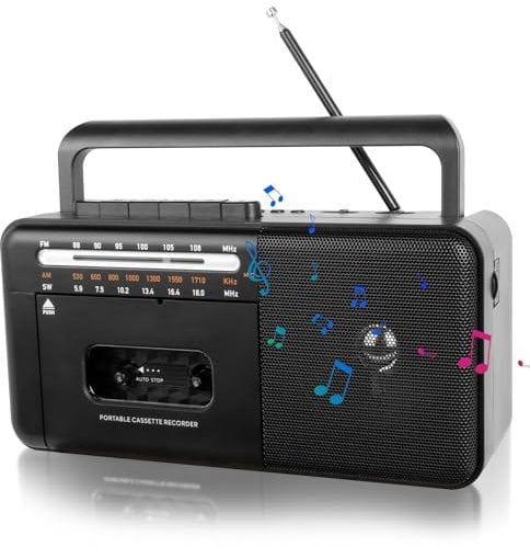 Tragbarer Kassettenrekorder, Vintage-Kassettenrekorder mit AM/FM/SW-Radio, eingebautem Lautsprecher, 3.5mm Kopfhörerbuchse, Unterstützung TF-Karte/USB-Eingang