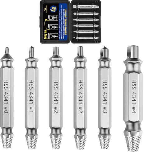 Nuovoware Damaged Juego Extractor de Tornillos Dañados, 6 PCS Extractor de tornillos dañados, Juego de Extractores HSS 4341 Multiusos, Ideal para bricolaje y reparaciones en el hogar, Plata