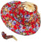 Fan Hat for Women 2 in 1 Straw Hat UV Protection Bamboo Head Wear Foldable Floral Bamboo Fan Portable Summer Sun for Outdoor Beach Travel Red Large Flower