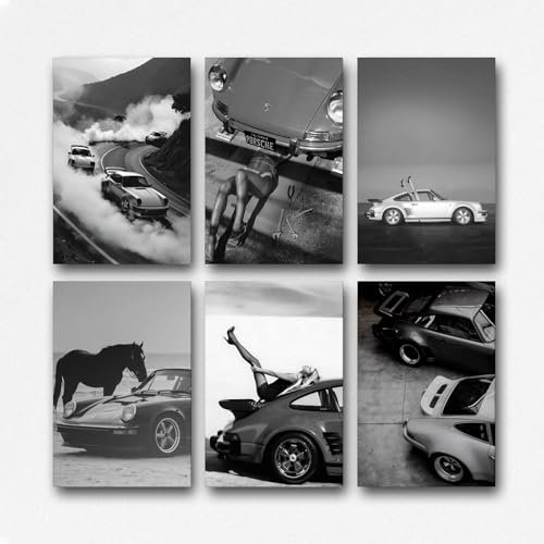 hoxaooi A Set Of 3 Retro Schwarz-weiß 911 Autoposter Poster Für Zimmer, Ästhetische Leinwand-Wandkunst, Schlafzimmer-Dekor Poster 08x12inch(20x30cm)