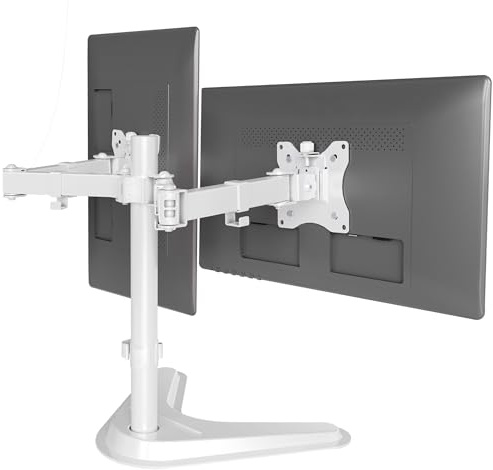 Claiks Monitorhalterung 2 Monitore für 15-32 Zoll Bildschirm, Gasfeder Dual Monitore Tischhalterung Höhenverstellbar Schwenkbar Monitor Halterung, Gewicht 2-18 kg pro Arm, VESA 75/100mm (Weiß)