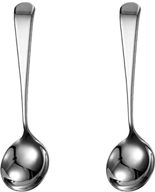 2 Stück Esslöffel, Schaufel, Esslöffel, Bouillon, Metalltisch, massiv, rostfrei, for Schöpfkellen, Restaurant mit langem, rundem Bankett, Essen, Dessert, Geschirr, Eisgriff, Kochen, Obstlöffel, Teller