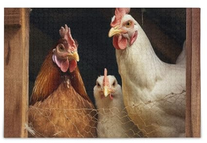 Ein Hühnerstall mit Hühnern und Hähnen Puzzle aus Holz, coole Spiele für Erwachsene, 1000 Teile