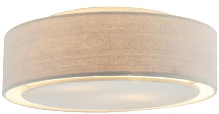 Happy Homewares Modern Designer Flush Linen Fabric Dove Grey Ceiling Light Fitting with Diffuser Plate | 30cm x 8cm | 2 x 7w E14