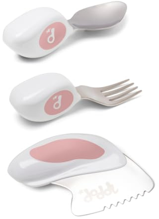 doddl 3-Piece Knife, Spoon and Fork Set - Learn to use Toddler Cutlery in Minutes, 1 Year Old & up, Baby-Led Weaning Supplies, Dusky Rose