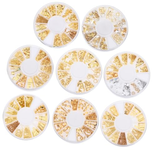 DECHOUS 8 Schachteln Goldene Legierungs und Plastik Nageldekorationen Schnell Anzubringen für Selbstgemacht Maniküre bei Familienfeiern und Professionellen Nagelstudios Zufälliger Stil