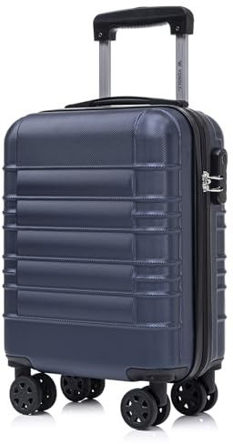 YONSLY Koffer Suitcase S Dunkelblau, Trolley Reisekoffer, Kabinenkoffer Rollkoffer Handgepäck mit 4 Rollen 360°, Hartschalenreisekoffer, Zahlenschloss, Weicher Gummigriff