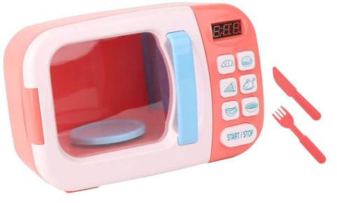 VELATEMOR Vivid Music Microwave Toy Set with Rotating Tray, Easy Fun for Kids, Learning to Cook for Kids (Pink)
