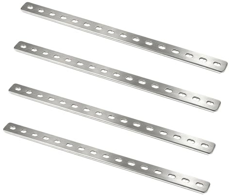 4 conectores planos de acero inoxidable 408 x 24 x 3 mm, 16 agujeros, conector plano, placa perforada, placa de conexión de madera, placa de conexión de metal, placa de reparación plana para muebles y