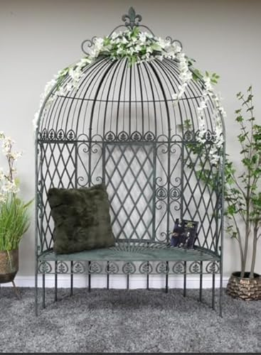 Vintage Green Arbour Garden Bench Metal Outdoor Arch Scroll Seat Furniture
