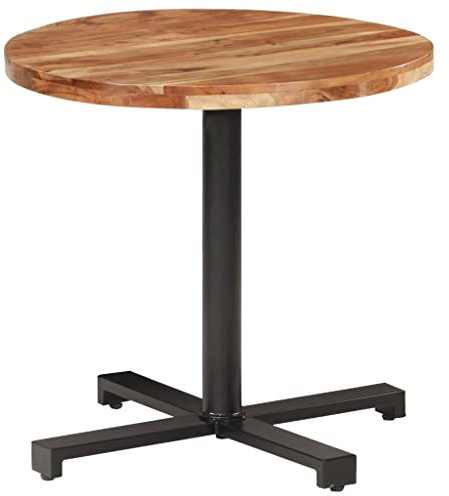RuiNingRN Table de bistro ronde Ø 80 x 75 cm en bois d'acacia massif avec pied en fer noir, table à manger, table de cuisine, table à manger pour salle à manger et salon, table en bois moderne, peu