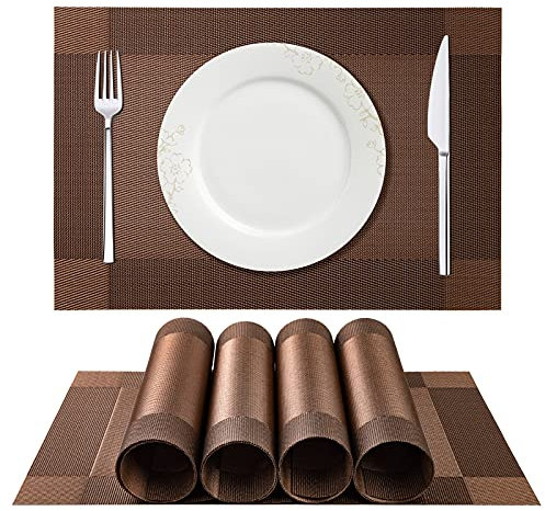 ISIYINER Tischset, Platzset 6er Set rutschfest Abwaschbar PVC Abgrifffeste Hitzebeständig Platzdeckchen für Zuhause Restaurant Speisetisch Braun