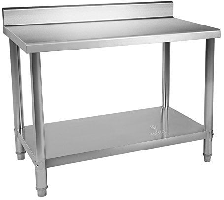 Royal Catering RCAT-120/60-N Tavolo da Lavoro Piano di Lavoro per Cucina con Alzatina (120 x 60 x 85 cm, Carico max. 110kg, Piedini regolabili, Acciaio inox)