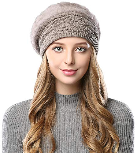 Alleza Barett Mütze Damen Baskenmütze Winter Strick Barett Wollmütze gefüttert mit Teddyfleece warm