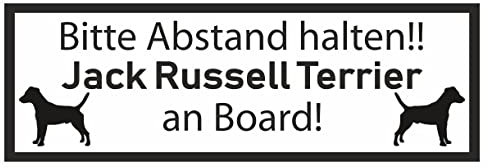 Samunshi® Aufkleber Jack Russell Terrier an Board - Schild Sticker Hinweisschild Warnschild Vorsicht Hund 15 x 5,3cm Jack Russell Terrier an Board schwarz