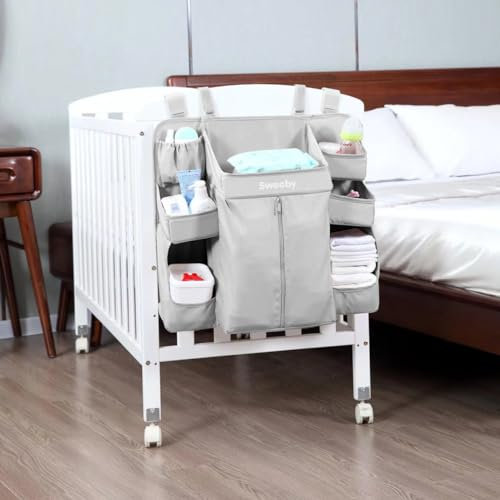 Sunzit Hängender Organizer Kinderzimmer, Babybett Tasche Hängende Aufbewahrungstasche Windel Spielzeug Kleidung Betttasche Kinderwagen Buggy Dekor - Gris Claro