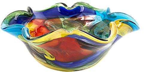 Badash Stormy Rainbow Art Glass – Murano-Stil Art Glasschale Mittelstück – 20,3 cm mundgeblasene Glasschale – Dekoschale Mittelstück Home Decor Akzent