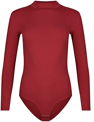 Evoni Damen Body langarm I blickdichter Bodysuit mit Halbkragen für Frauen I Langarmbody aus Baumwolle I Women Body Shaper I Jumpsuit L Bordeaux