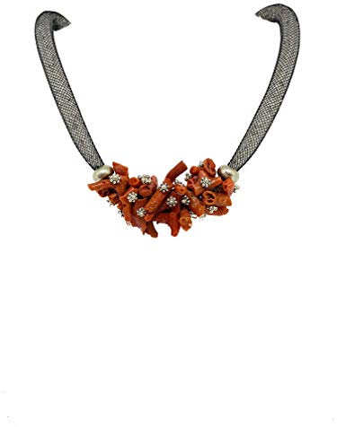 sicilia bedda - Collana in Corallo Rosso del Mediterraneo e Zirconi - Argento - Prodotto realizzato interamente a Mano