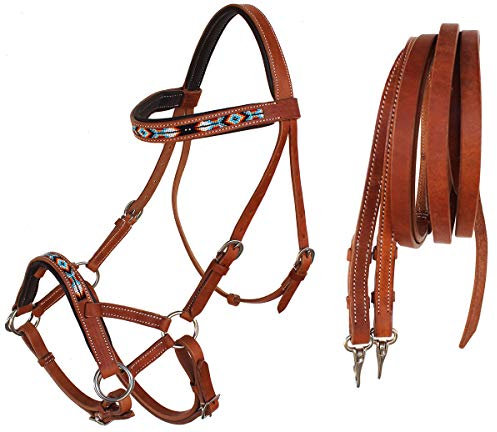 CHALLENGER Horse Western-Zügel, gepolstert, Leder, mit Perlen besetzt, ohne Seitenzug, 77RT10TN-F