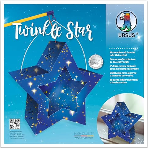 Ursus 18770003 - Twinkle Star, Sternenhimmel, ca. 19,3 x 18,3 x 8 cm, Laternen Rohling Stern aus Fotokarton 300 g/m² gelasert und genutet, 2 Sterne aus Transparentpapier 115 g/m², Laternentragebügel